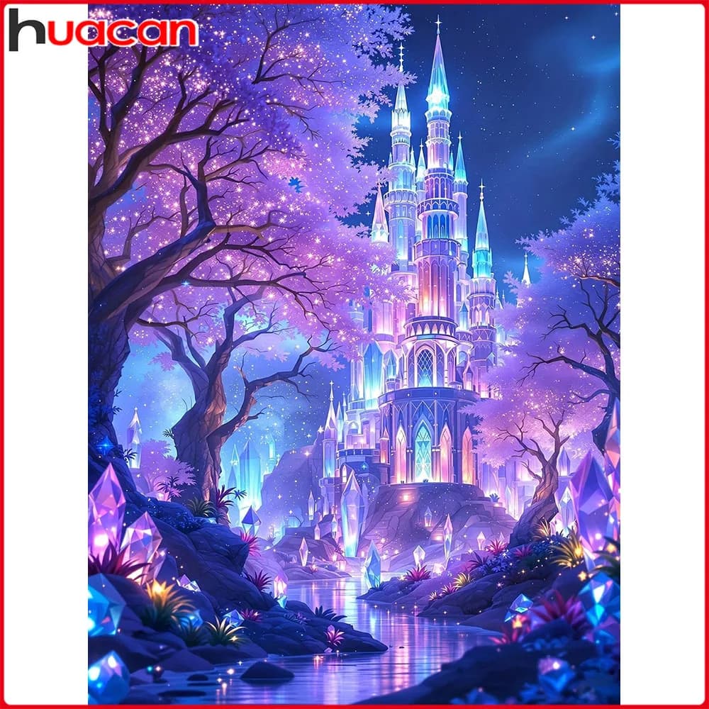 Huacan Painting Diamond Castle River Tree Diamond Mosaic Landscape New Collection Picture of Rhinestones