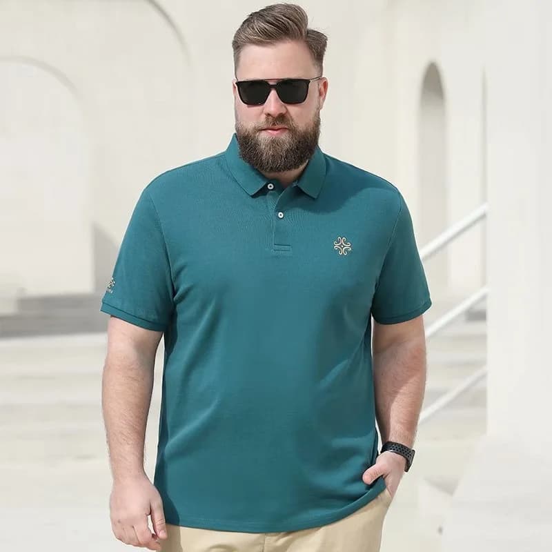 plus Size Men's Summer Short Sleeve T-Shirt Casual Loose Cotton Embroidered Big Size Business Casual Fat Man's T-Shirt