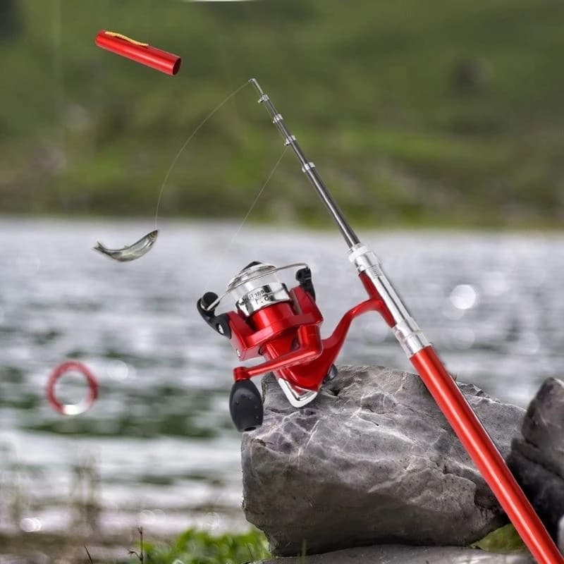 Set canna da pesca e mulinello a forma mini penna telescopica tascabile, canna da pesca stile penna