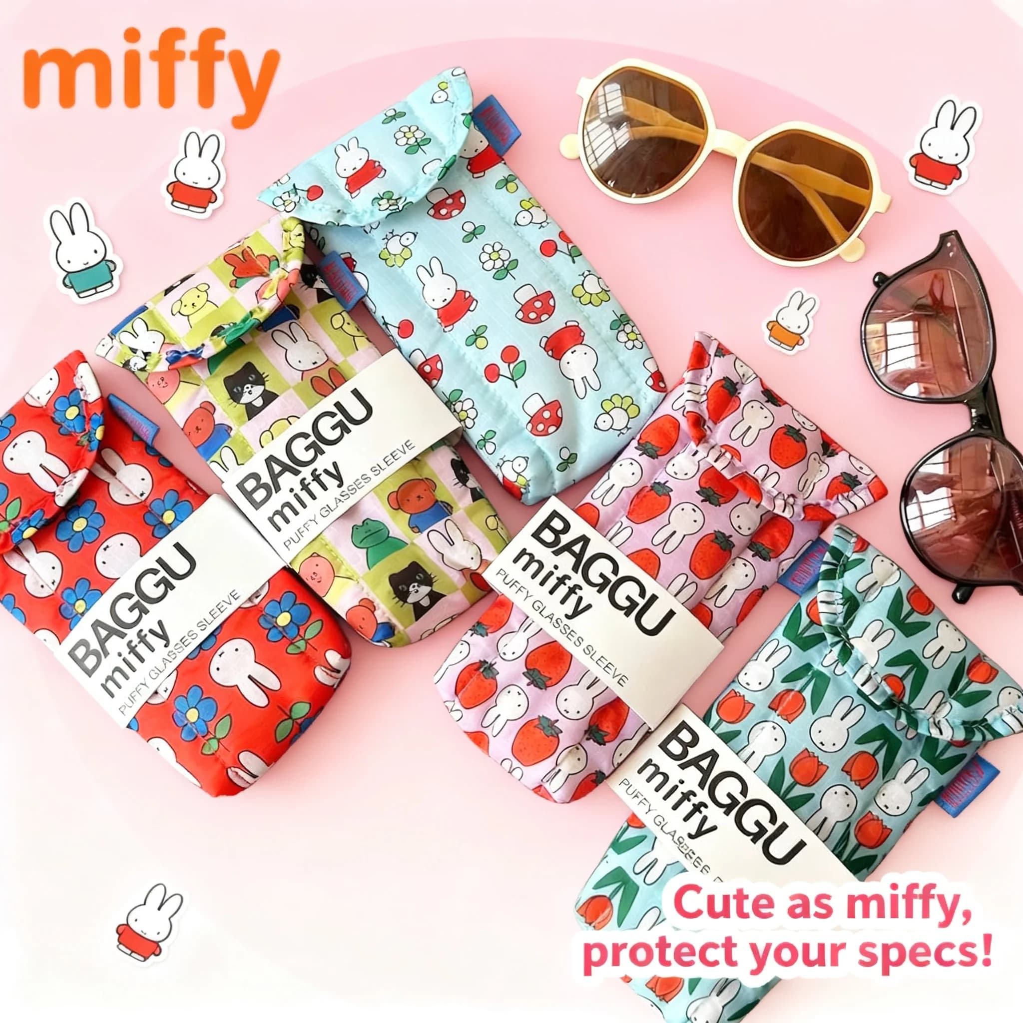 Borsa Porta Occhiali in Cotone con Stampa Coniglio Miffy Kawaii, Portatile e Spessa, con Clip per Ombrello, Regalo per Ragazze