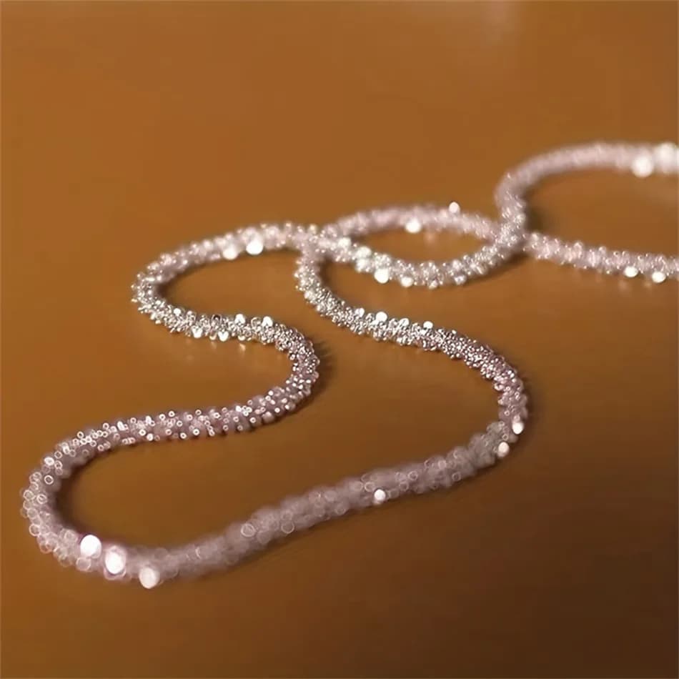 Collana Autentica in Argento Sterling S925 da 2mm, Scintillante, per Clavicola o Maglione, Gioiello di Grande Fascino, Regalo Donna