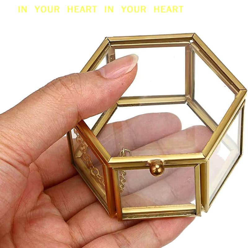 【X】High-end Hexagonal Ring Box Gold And Jewelry Accessory Box Golden Glass Luxurious And Retro Jewelry Storage Box