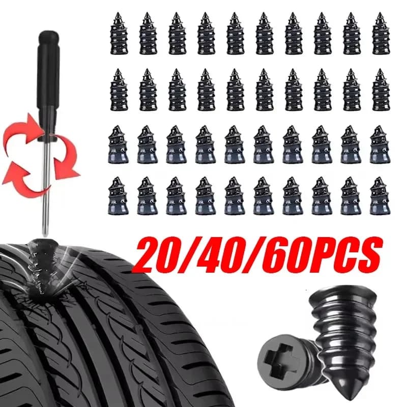 Kit Riparazione Pneumatici Tubeless 20/40/60 Pezzi: Chiodi e Viti per Riparazione Forature Moto, Set Attrezzi per Riparazione Ruote Tubeless