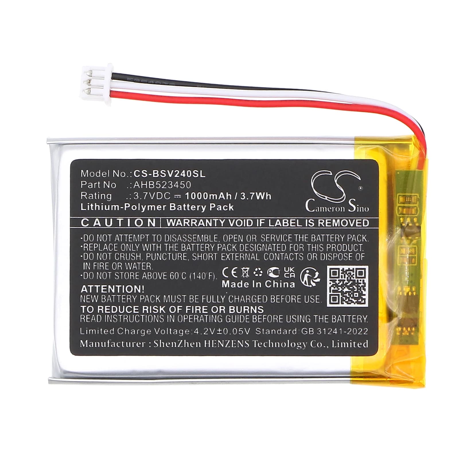 Batteria di ricambio CS per monitor video per bambini Babysense V24R PN:AHB523450 1000mAh / 3.7Wh