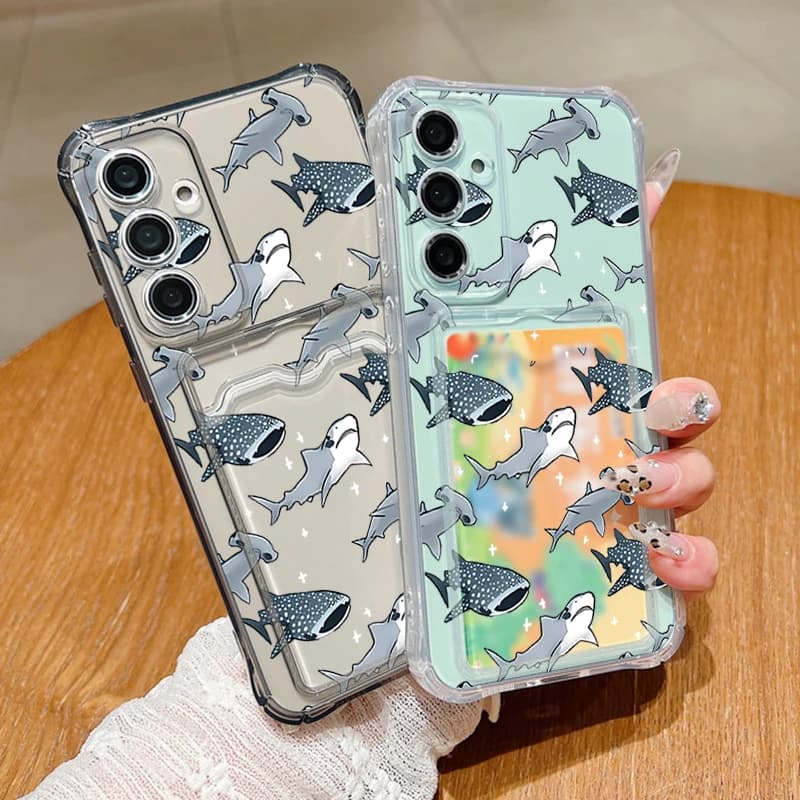 Shark case for Samsung Galaxy S26 S25 S22 S23 S24 Ultra S25 S24 FE A57 A37 A17 A56 A36 A35 A55 A16 A15 with card holder