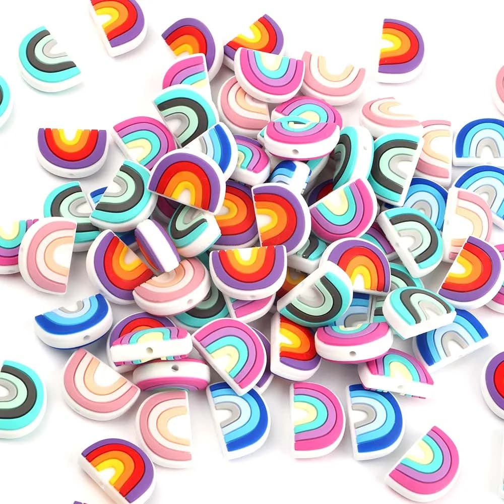 5 pezzi mini perline in silicone perline focale in silicone a forma di arcobaleno per la creazione di gioielli collana braccialetto penna con perline portachiavi fai da te