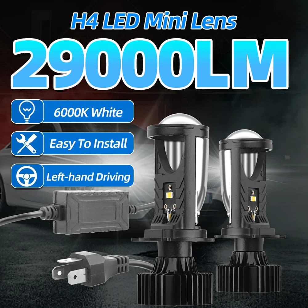 2pcs Mini Lens H4 High Low Beam LED Mini proiettore Lens 29000LM Perfect Cutting Beam Pattern guida a sinistra facile da installare