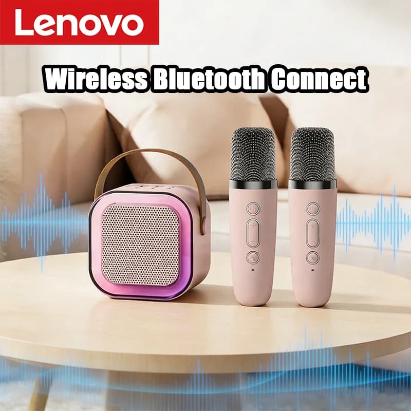 Lenovo Bluetooth5.3 Altoparlante wireless con 2 microfoni Lettore musicale portatile Macchina per karaoke per regali per bambini che cantano in famiglia