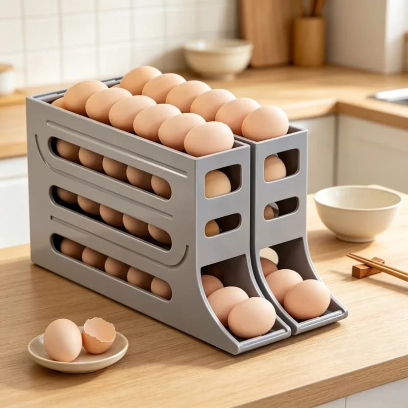 Rolling Egg Dispenser 4 Layer Fridge Storage Box Refrigerator Organizer Rack Kitchen Automatic Egg Holder