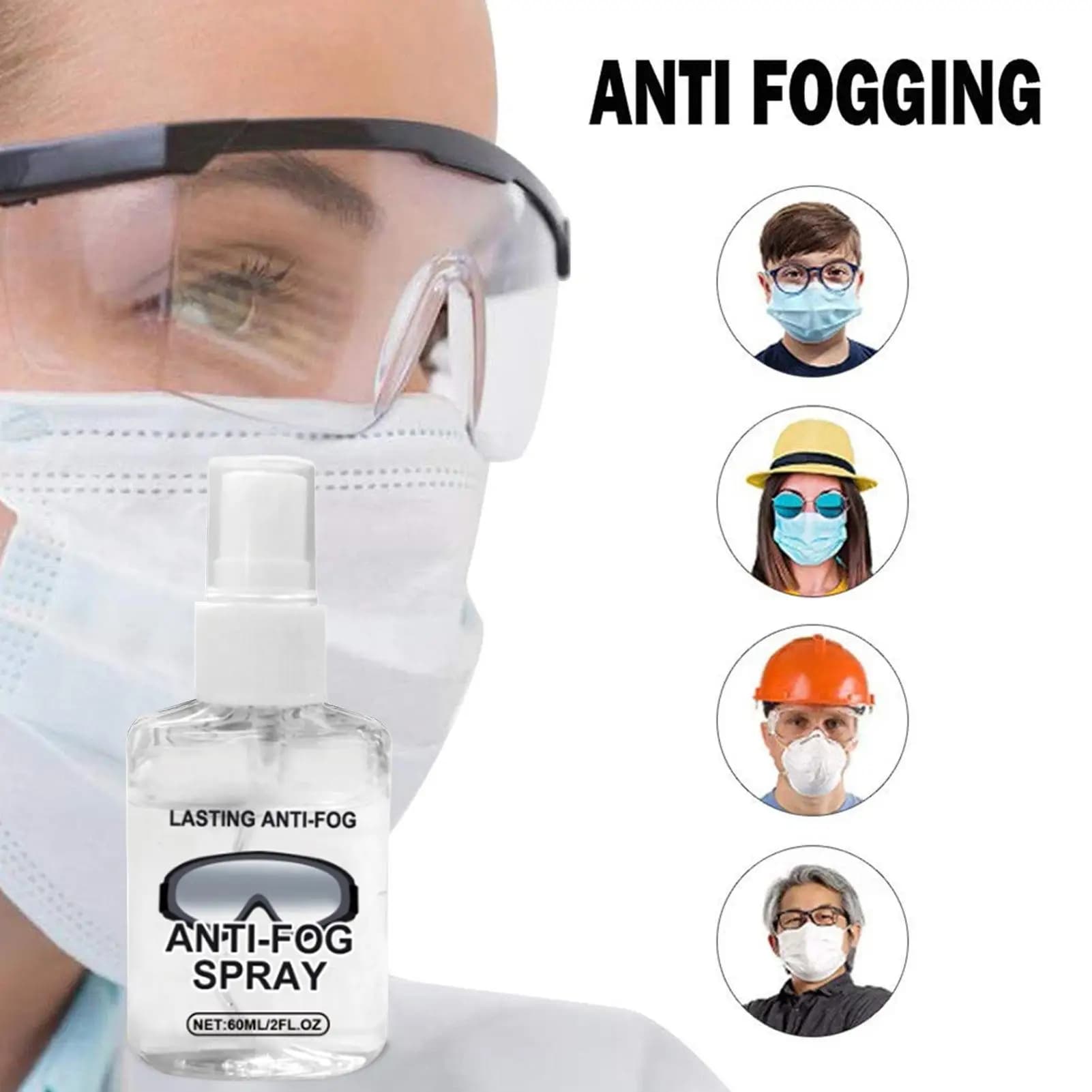 Antifogging Agent for Glasses 60ml Long-Acting Defogging Diving Masque Defoggers Glasses Goggles Ski Masque Mirrors Screens