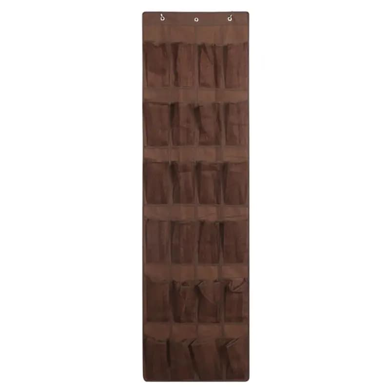 HLZS-1 Borsa portaoggetti da appendere alla porta in tessuto non tessuto a 24 tasche per scarpe e pantofole, organizer da porta, marrone