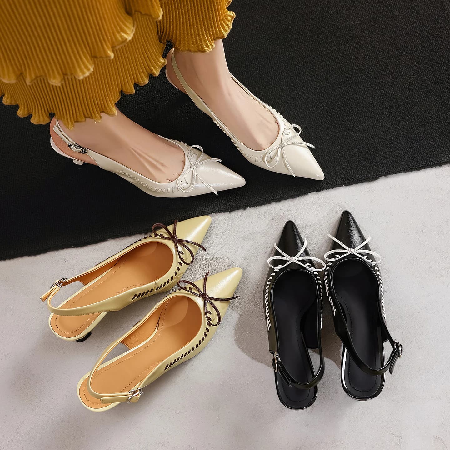 2026 new spring summer women sandals natural leather 22-25cm sheepskin pointed toe buckle butterfly-knot high heel women shoes