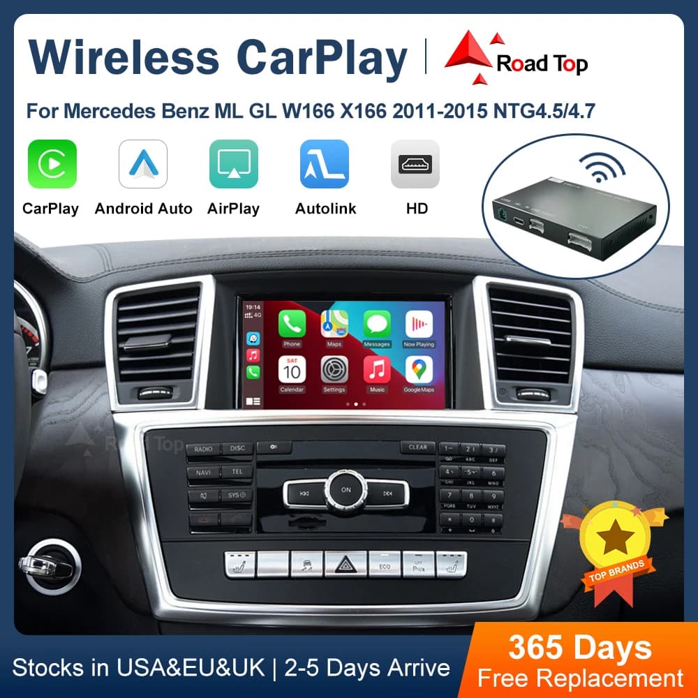 Road Top Wireless CarPlay Android Auto per Mercedes Benz ML GL W166 X166 2012-2015, con funzioni di gioco per Auto AirPlay Mirror Link