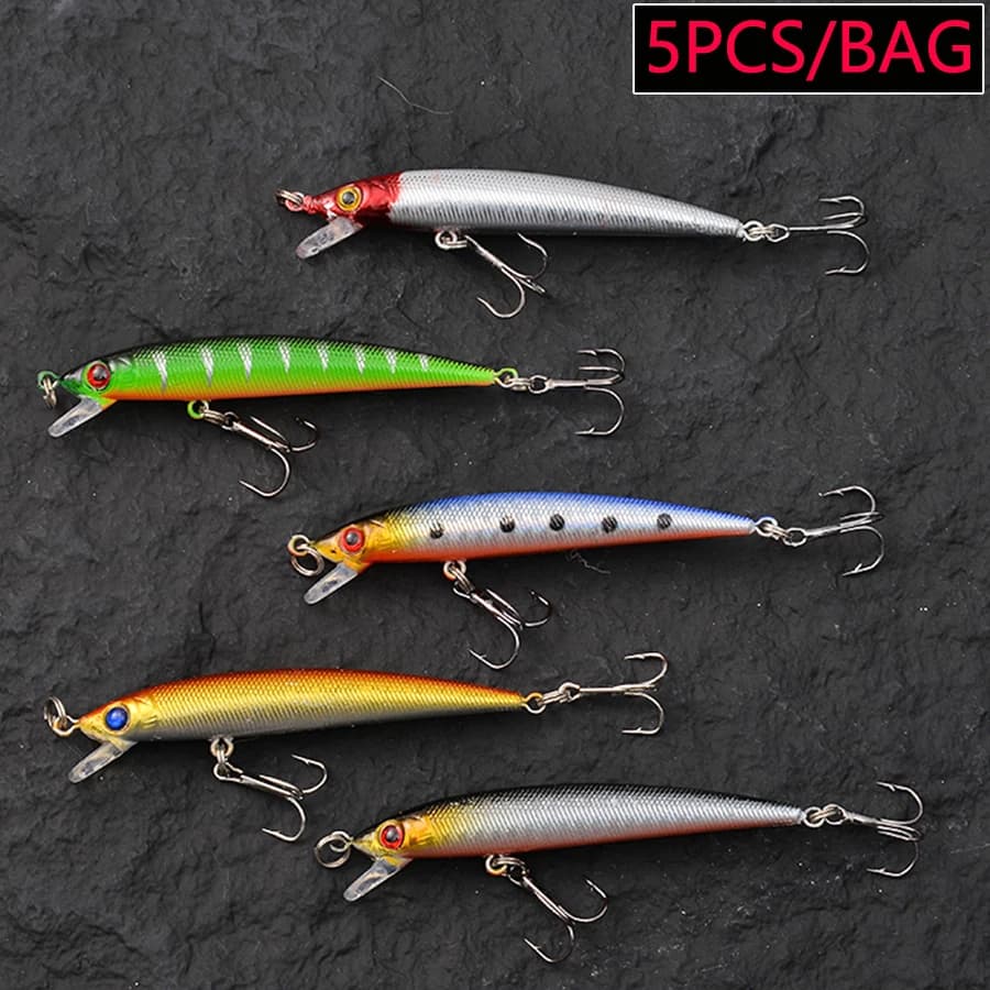 Set of 5 Artificial Boating baits Jerkbait Minnow, Wobbler for Bass and Luccio, Crankbait, Fishing baits set, Swimbait Equipment