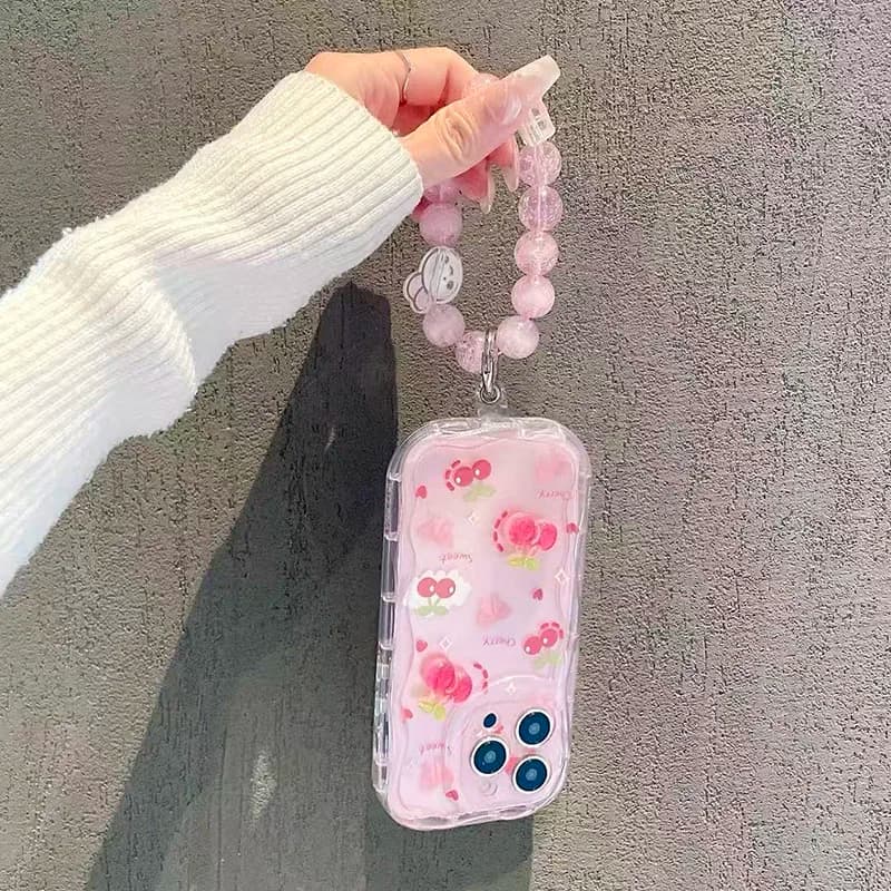 Custodia a catena con fiocco fiore di ciliegio orso 3D per Samsung Galaxy S25 S24 S23 Ultra S22 S21 Plus S21 Ultra S20 S25 FE A07 A17 Cover