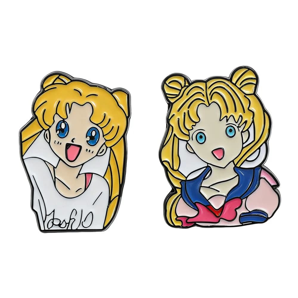 2 Pcs Daily Routine Cartoon Brooch Sailor Moon Cute Enamel Pin Backpack Clothing Hat Jewelry Metal Badge Accessories Gift