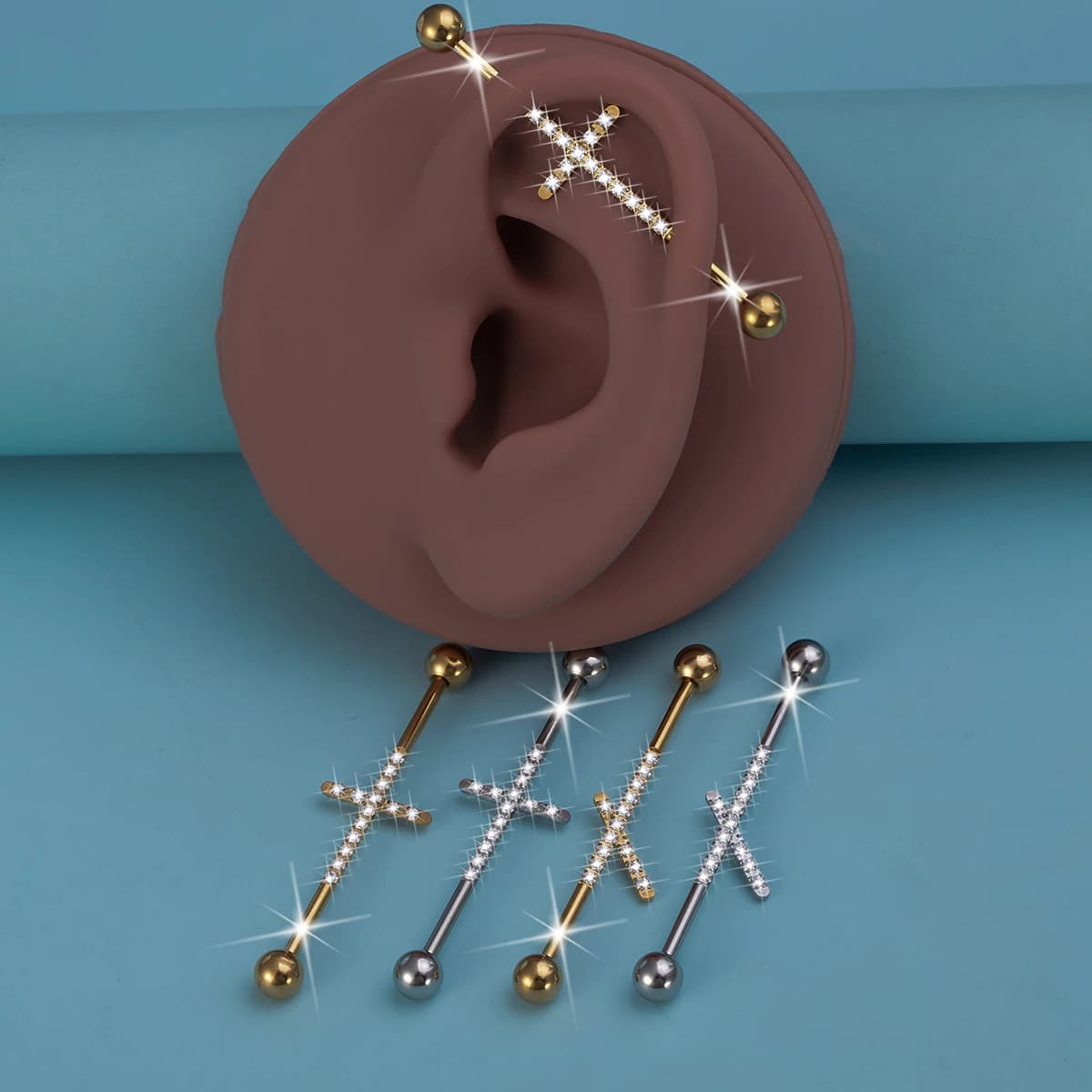 1 pz Piercing Industriale in Zirconia, Orecchino a Barra in Acciaio Inossidabile per Cartilagine, Gioielli per il Corpo 14G