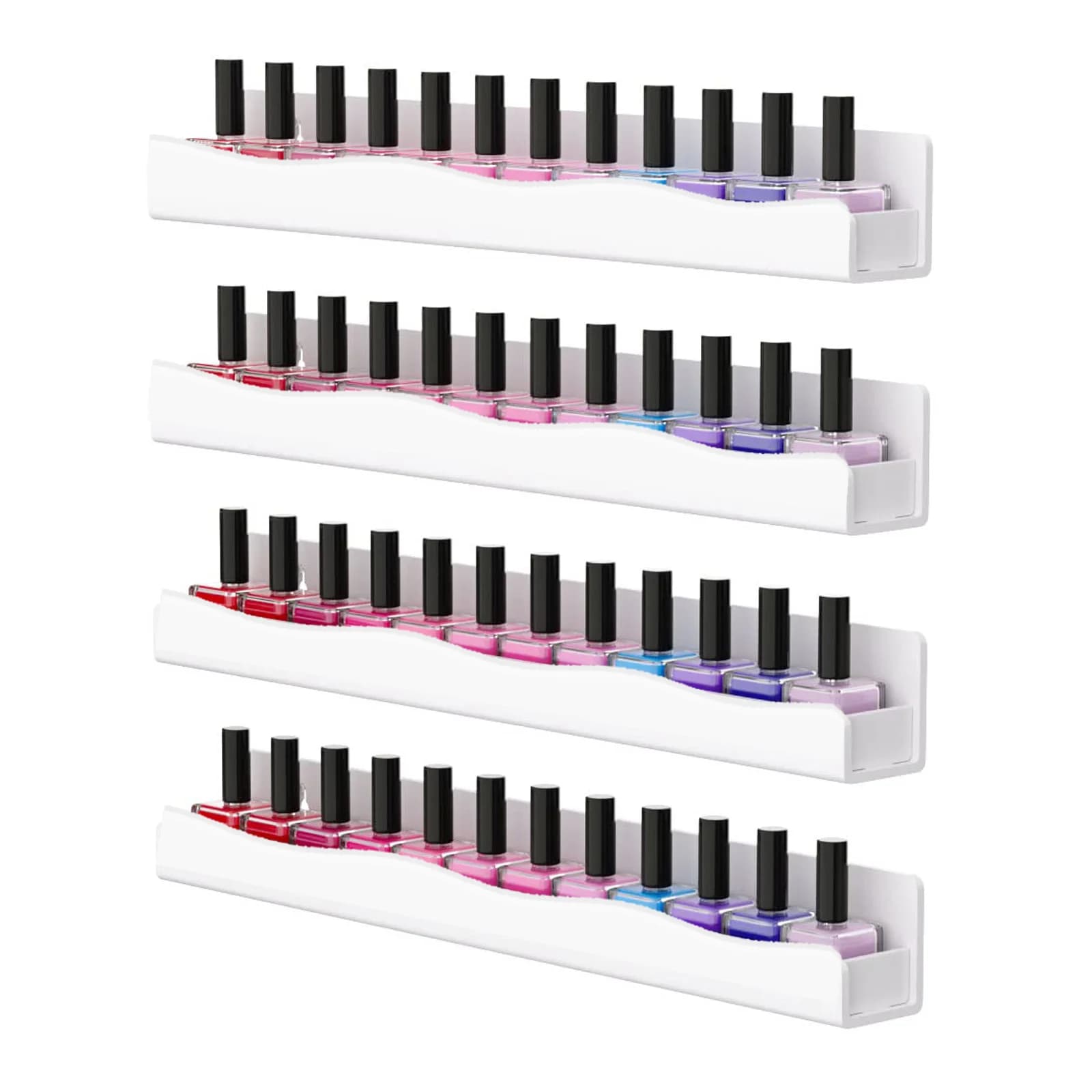 Wall shelf for enamels: 4 shelves Organizer for 15 inch white acrylic enamels for 48-66 bottles Multipurpose acrylic shelf.