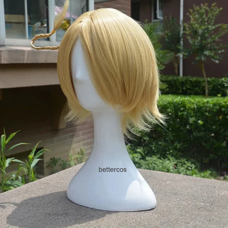 Hetalia Axis Powers Canada Matthew Williams Parrucche Cosplay Capelli sintetici corti biondi misti resistenti al calore + cappuccio per parrucca
