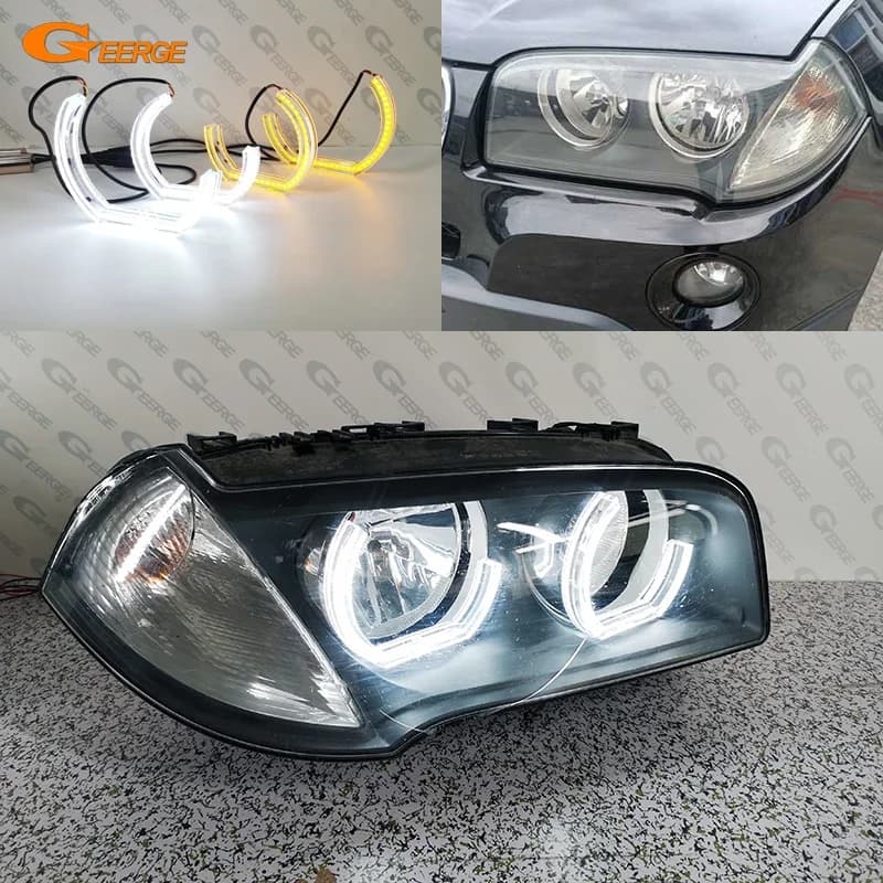 For BMW E83 X3 2003 - 2009 2010 2011 Ultra Bright Switchback Daylight DTM M4 Style LED Angel Eyes Kit Halo Rings
