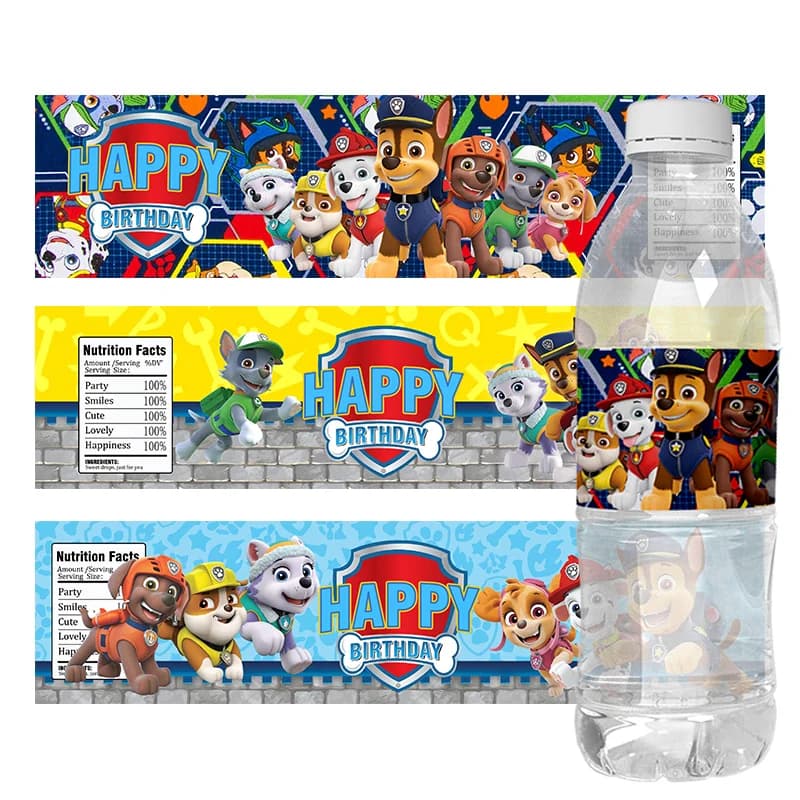 24 pz Paw Patrol Tema Bottiglia di Acqua Adesivi Etichette Battesimo Baby Shower Compleanno Decor Forniture Cani Festa Bottiglia di Acqua Involucri