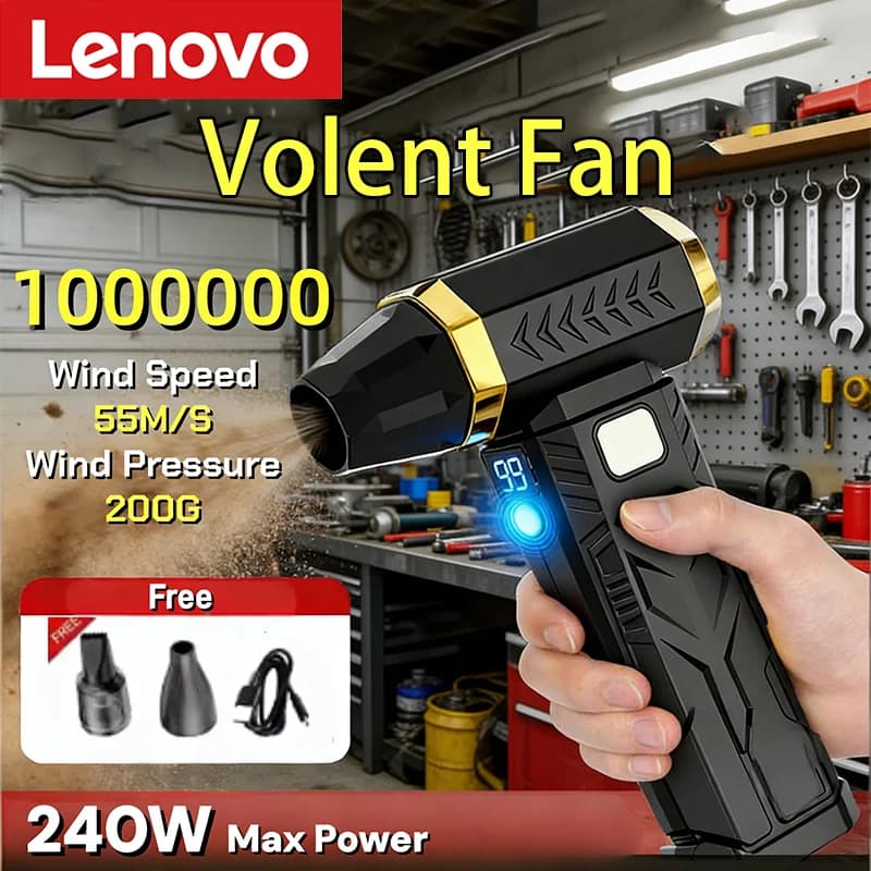 Ventilatore Lenovo 2in1 Violent Fan 1.000.000 RPM, soffiante e aspirante super potente per la pulizia della polvere, turbo brushless con vento forte