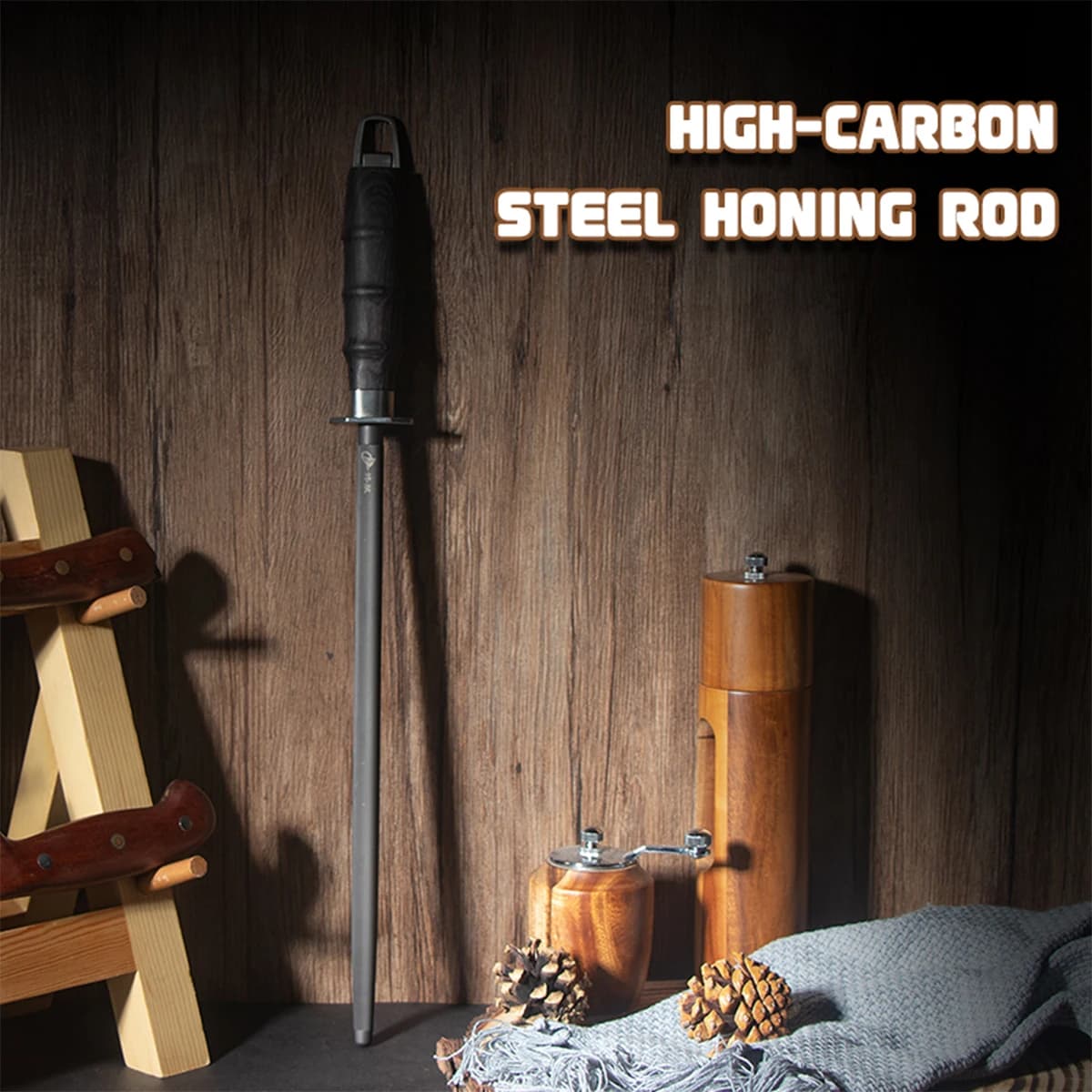 Professional Knife Sharpening Stick Rod Black Steel Sharpening Stick Honing Steel For Kitchen Knife Household