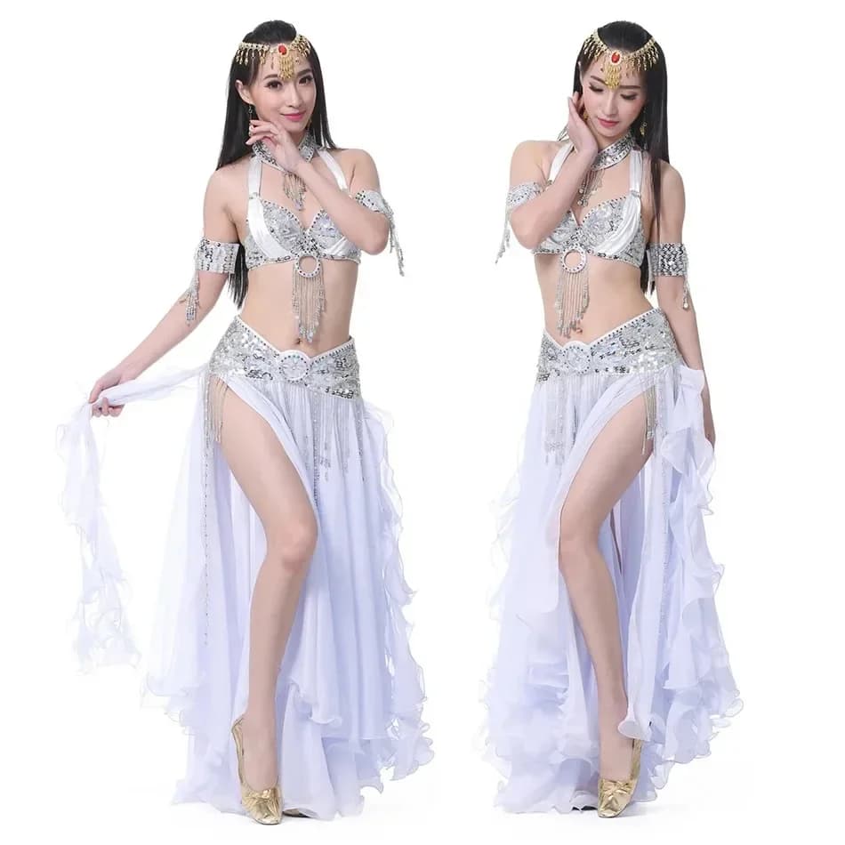 Gonna per Danza del Ventre con Pieghe a Foglia, Doppio Spacco, Spacco Alto, Elegante, Costume