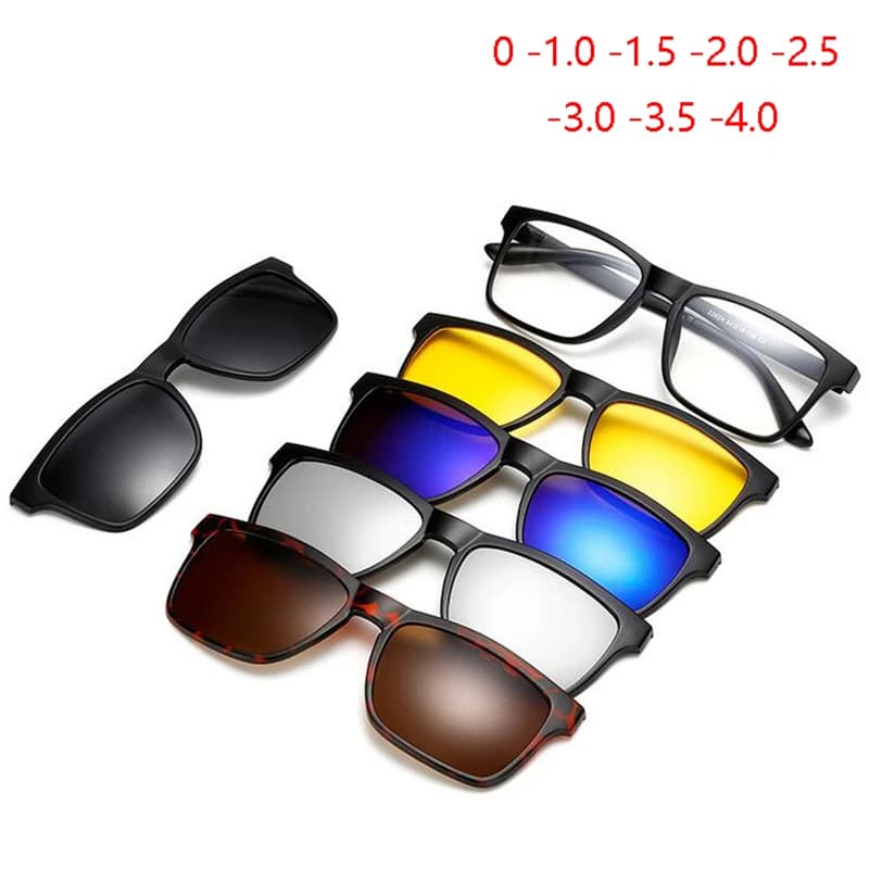 Retro 5 + 1 Polarizzati Miopia Clip Occhiali da sole Occhiali da vista Telaio per uomo Donna Cinque magneti Set Specchio 0 -1 -1.5 -2 -2.5 -3 -3.5 -4.0