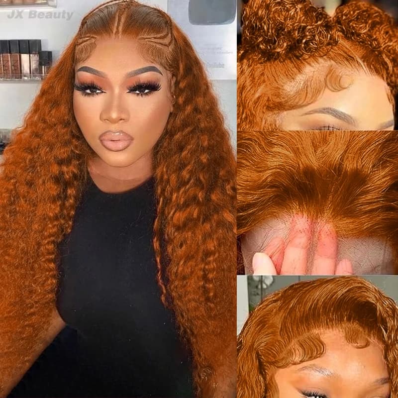 Ginger Orange 13X6 Lace Frontal Wigs Deep Water Wave 100% Human Hair Water Wave #350 13x4 Lace Front Wig for Women 32 34 inch