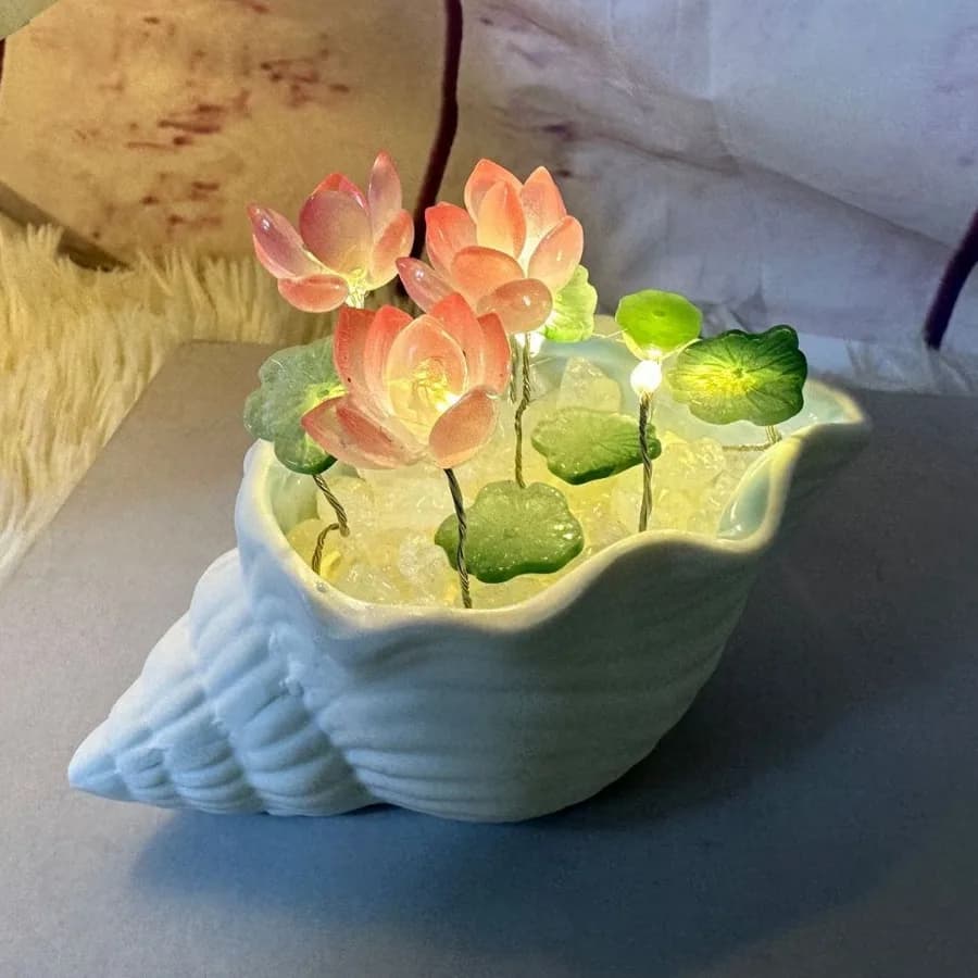 Lampada Notturna a Forma di Conchiglia e Loto in Vetro, Decorazione Fai-da-Te per la Casa, Regalo di Compleanno per Fidanzata, Amante o Amico, Fatto a Mano