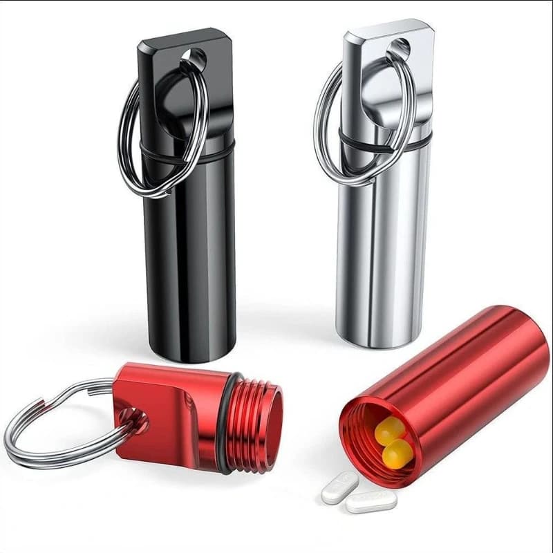 Mini Containers Waterproof Aluminum Plates for Airtight Closing Pills, Round Plate Box in Alloy and Keyring for Vitamins and Fish Oils