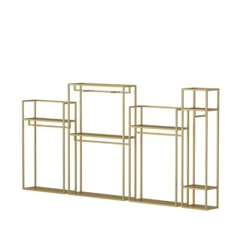 Espositore da terra combinato a doppio strato in oro, lusso accessibile, per negozi di abbigliamento uomo e donna, ideale per abiti da sposa