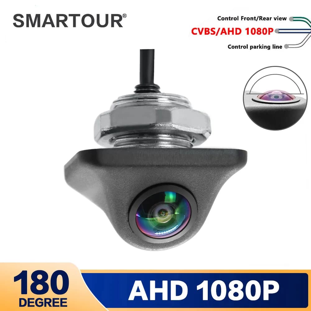 Smartour AHD 1920x1080P Telecamera posteriore per auto 180 Obiettivo Fisheye Full HD Visione notturna Veicolo Retromarcia Telecamera anteriore per auto di backup