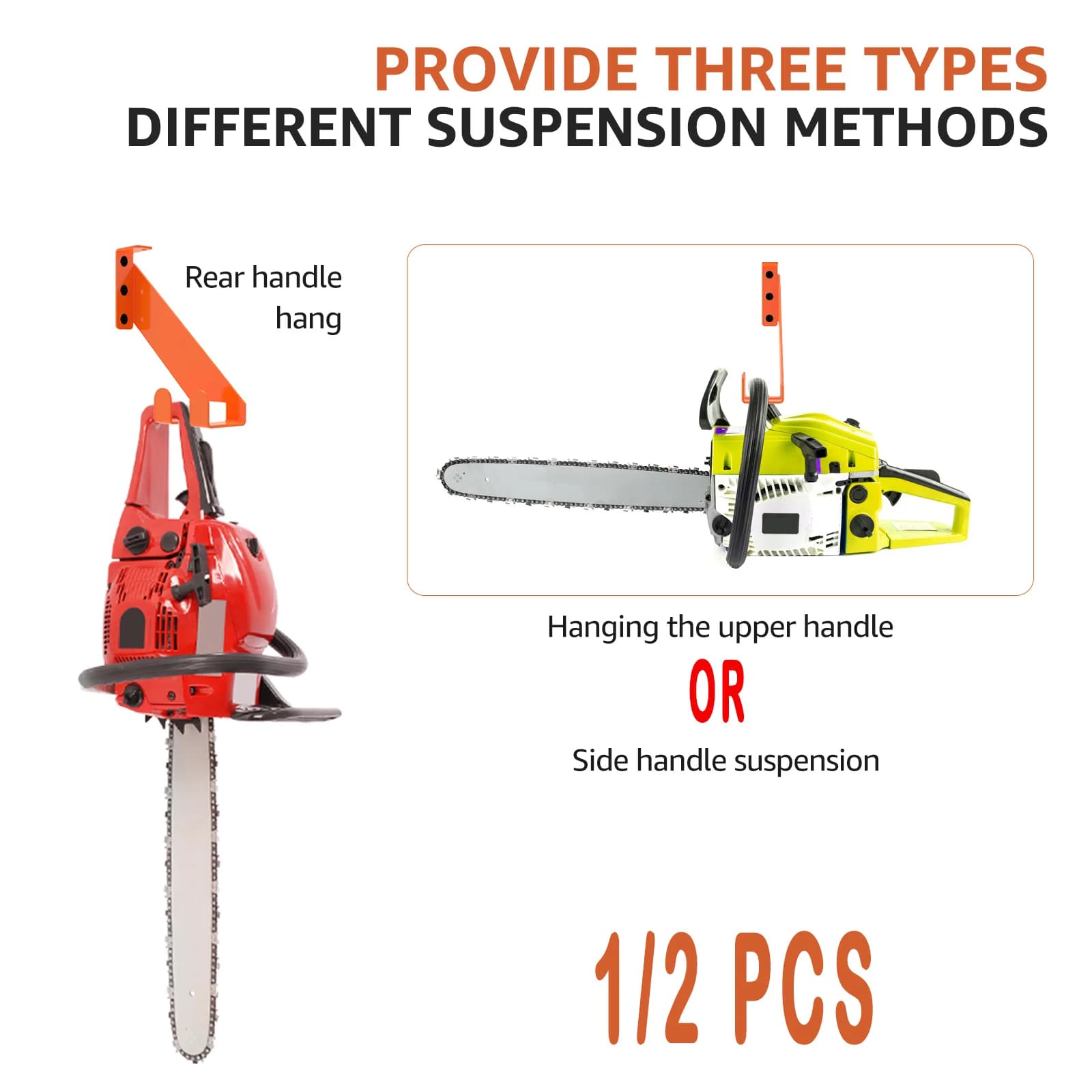 1/2 Pcs Wall Mount Hangers Heavy Duty Chainsaw Holder 180 lbs Capacity Multi-functional Double Hook Storage Rack for Garage Wall