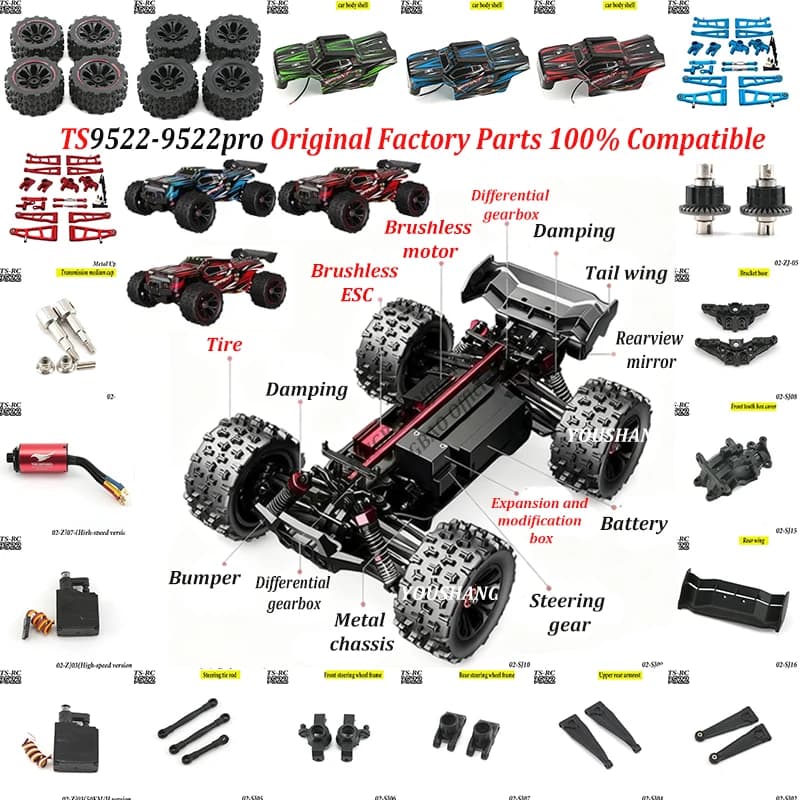 TS 9522-9522PRO componenti di aggiornamento per auto telecomandate: differenziale, servo sterzo, motore, ESC, kit metallico - Compatibile al 100%