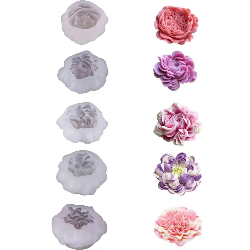 Set di Stampi in Silicone 3D a Forma di Fiore per DIY, Ghiaccio, Gelatina, Caramelle, Cioccolato, Sapone, per Cucina, Pasticceria e Decorazioni in Zucchero