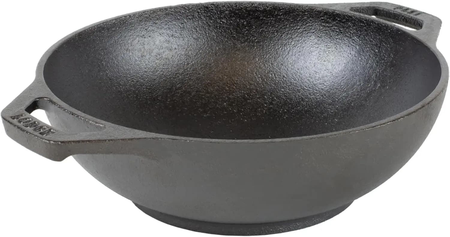 Cast Iron Mini Wok 6.25 Inch - Naturally Seasoned Stir Fry Pan with Dual Loop Handles, Compact Cookware for Searing & Everyday Cooking
