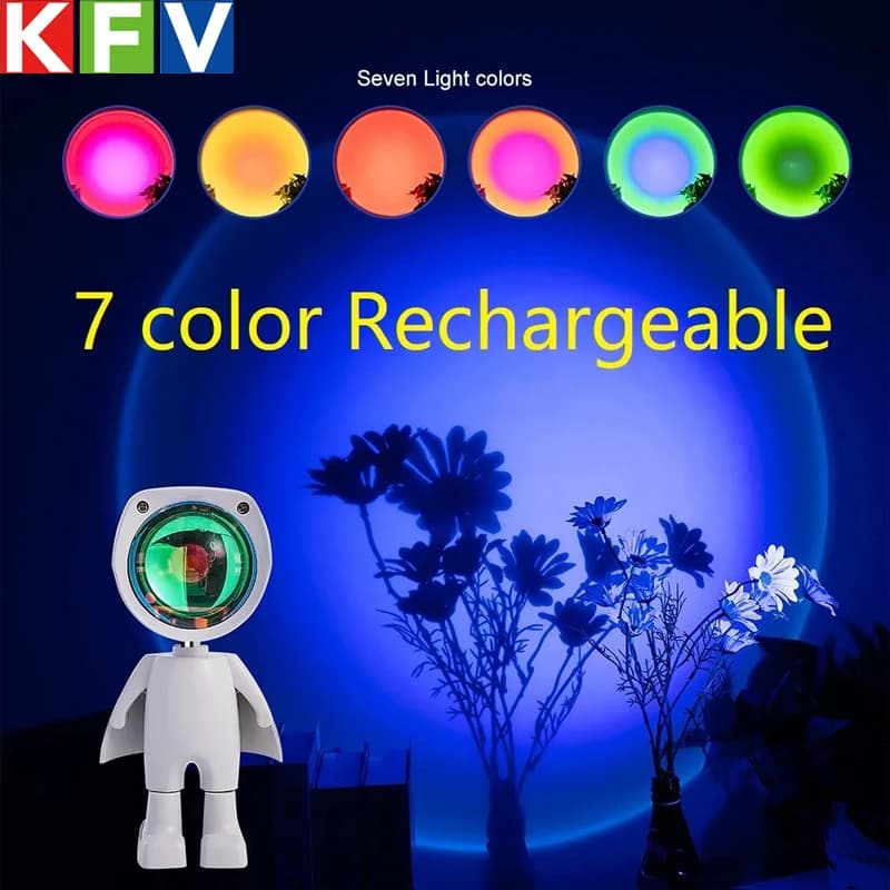 Astronauta Robot Proiezione arcobaleno Lampada solare Lampada da tavolo Luce notturna Lampada da tramonto Dimmerazione infinita Luce d'atmosfera della camera da letto