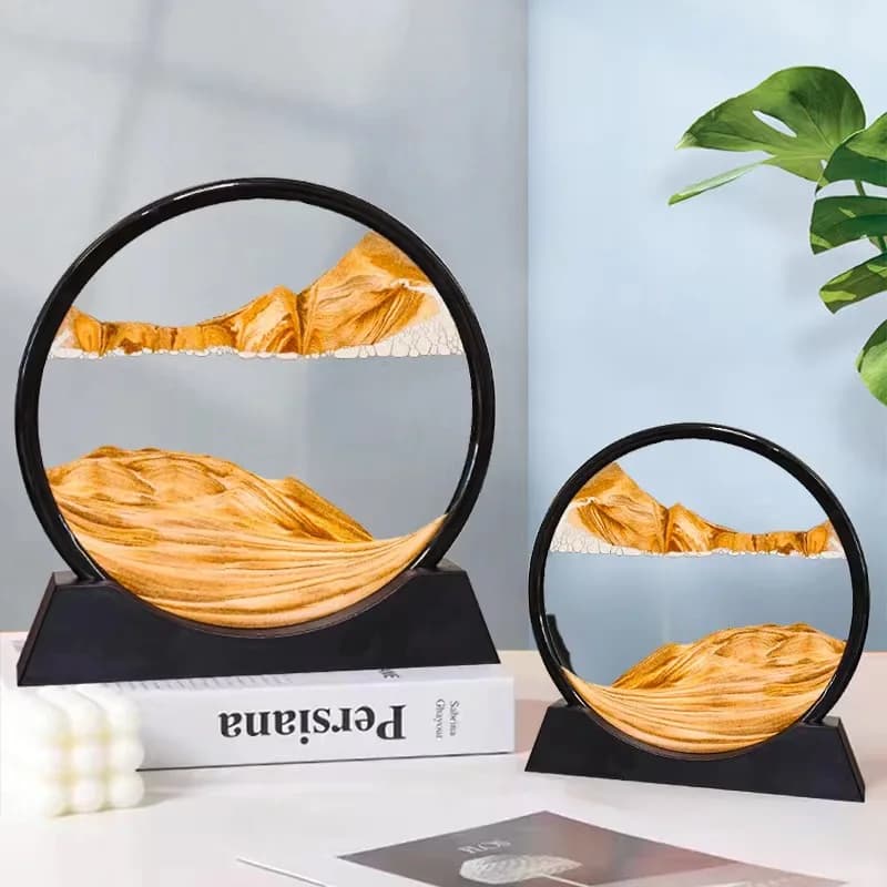 3D Paesaggio di sabbia in movimento Immagine artistica di sabbia Vetro rotondo Clessidra del mare profondo Sabbie mobili Mestiere che scorre Pittura di sabbia Ufficio Decorazioni per la casa Regalo