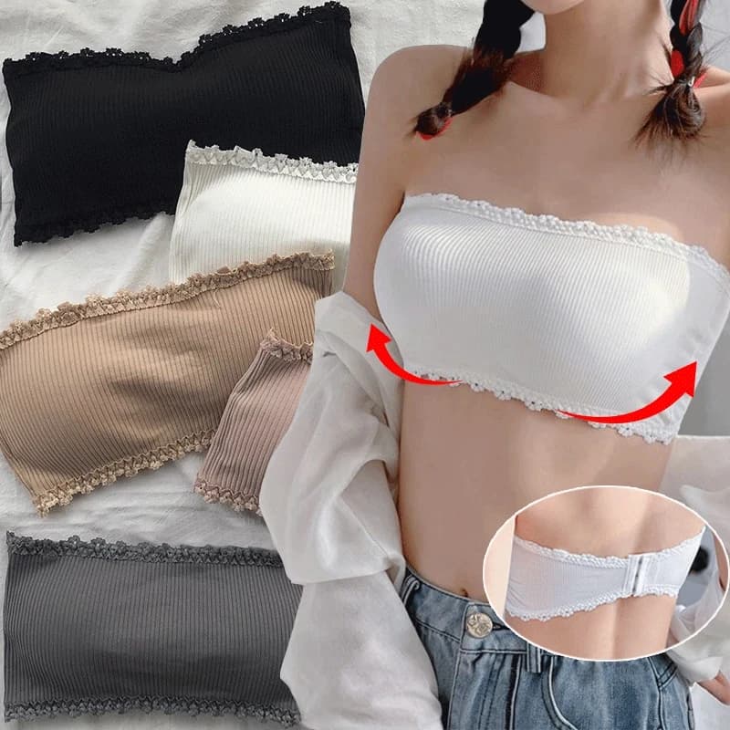Summer Strapless Women Bras Back Lace Sexy Chest Tops Seamless Breathable Underwear Brassiere Solid Invisible Wraps Bra Push Up