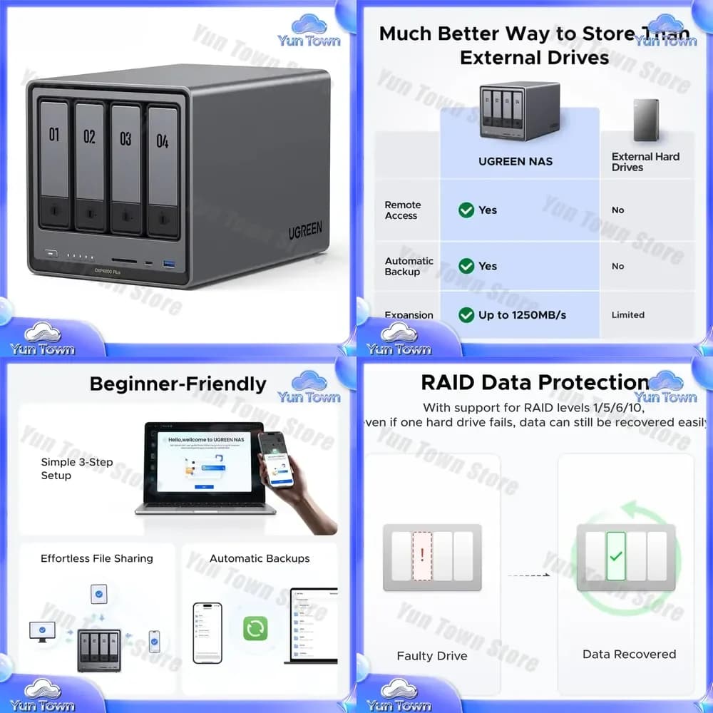 DXP4800 Plus 4 Bay Desktop NAS for Intel Pentium Gold 8505 5 Core CPU 4K 60Hz Network Attached Storage Diskless NAS Server