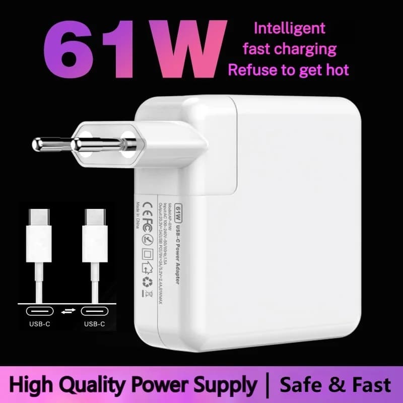 Caricatore per laptop MacBook USB-C (tipo-c) da 61 W per MacBook Air A2337 MacBook Pro A2338 A1706 A1708 M1M2 Smart Chip USB-C Adattatore di alimentazione