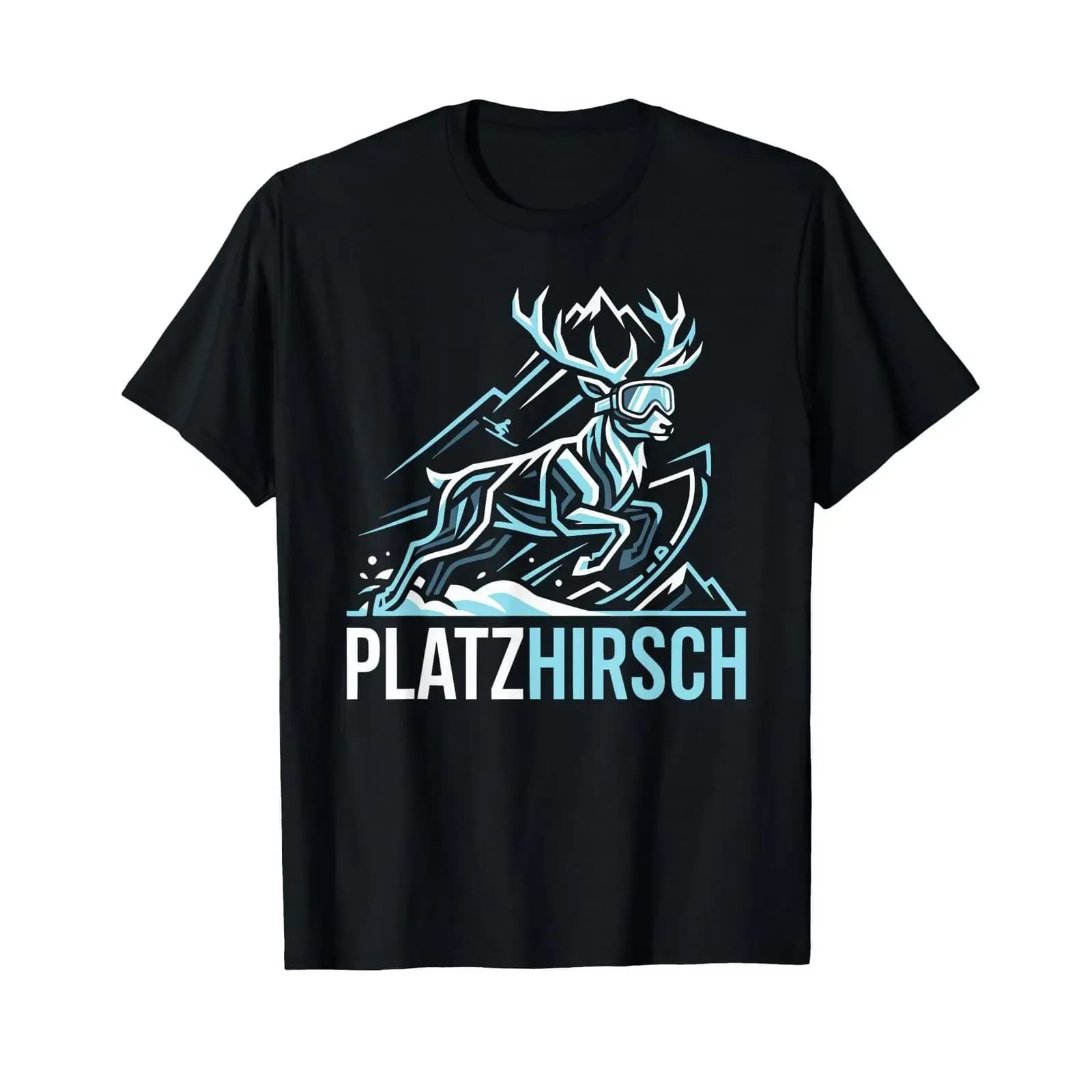 Maglietta vintage con design Platzhirsch Skier Stag con occhiali da sci, lavata, casual, versatile, comoda, moda uomo