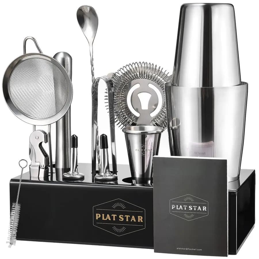Kit da Barman Professionale, Set per Cocktail con Shaker, Attrezzi da Bar, Set Boston Shaker con Supporto per Miscelazione Bevande