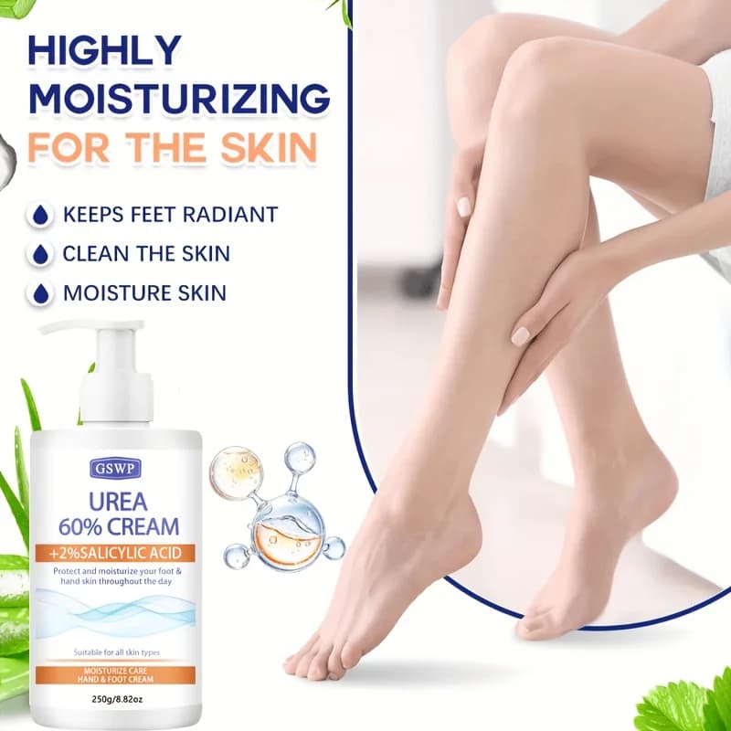 GSWP Crema Idratante per Mani e Piedi con 60% di Urea, offre idratazione senza sensazione grassa, si assorbe rapidamente. 250g/500g