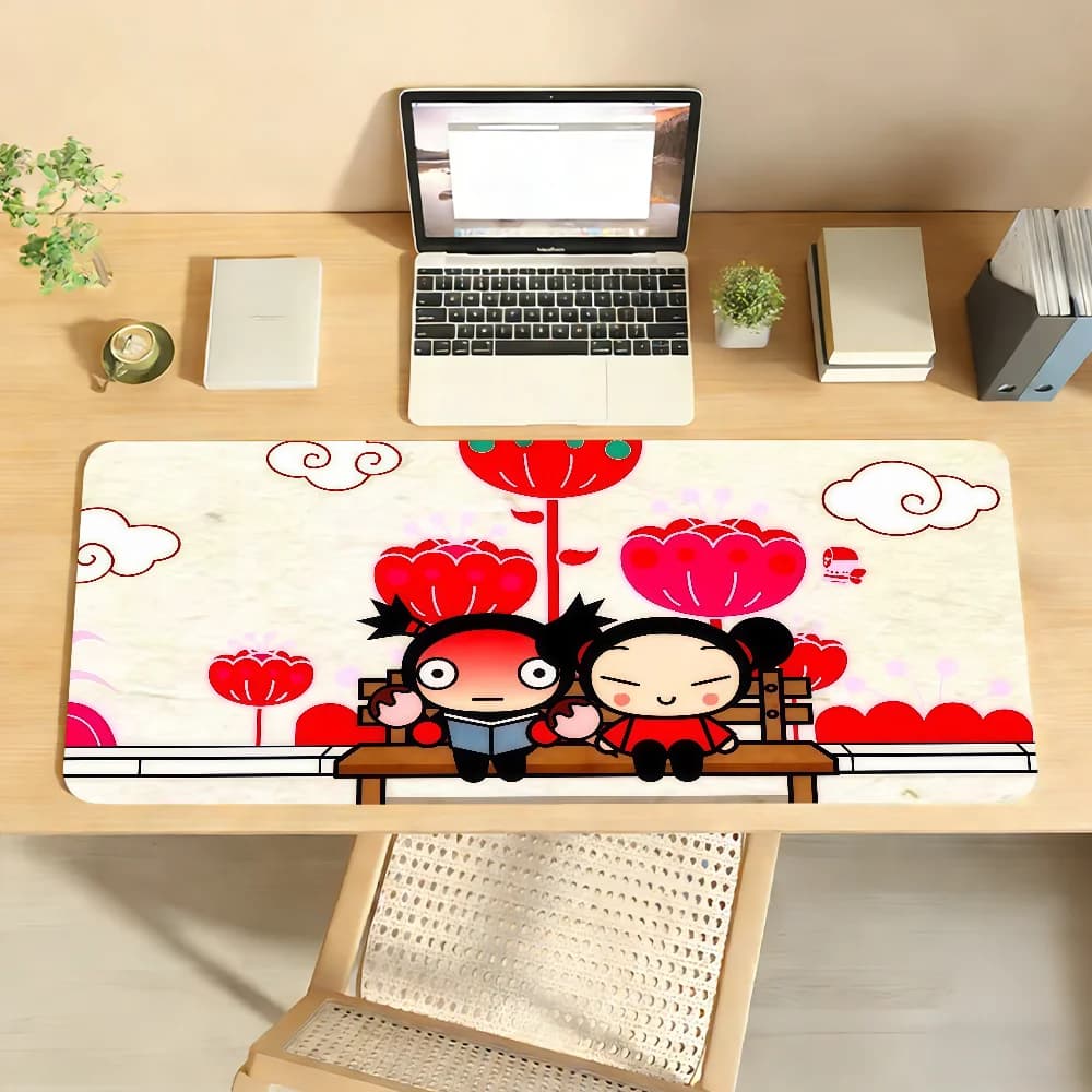 Simpatico tappetino per mouse Garu Pucca, antiscivolo, con bordo bloccabile, per PC, laptop, accessori per ufficio, tastiera in gomma, tappeto XXL per giochi