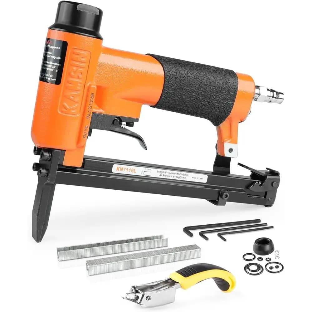 Graffettatrice pneumatica calibro 22, corona da 3/8 di pollice, pistola per graffette a filo lungo da 1/4-5/8 di pollice per tappezzeria di mobili