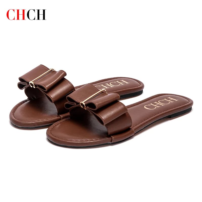 CHCH Women's Low Shoes New casual slippers with summer bow Black women's shoes for commuting
