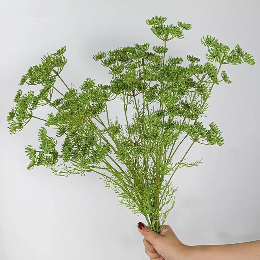 Artificial Flower Copper 5 Heads, Elegant Fin Silk and Plastic Flowers, Beautiful Green Plants Simulate for Living and Desk